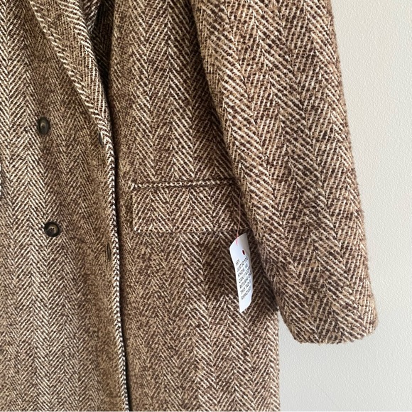 NWOT ASOS DESIGN Smart Herringbone Pea Coat Long Dad Coat Brown Boxy Oversized - Picture 7 of 12